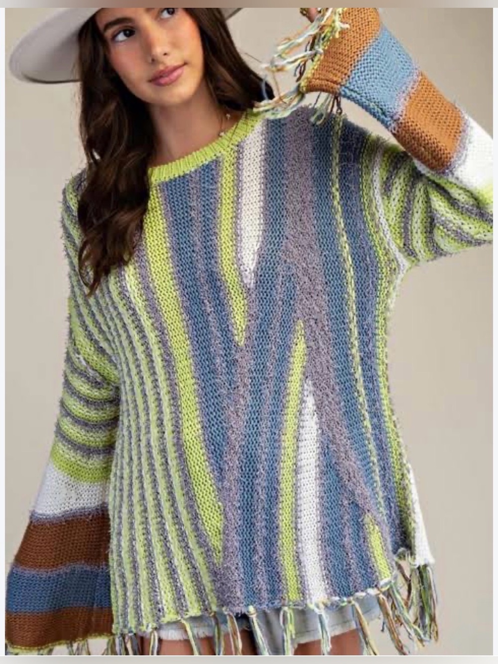 Easel Los Angeles Boho Knit Sweater with Tassels
